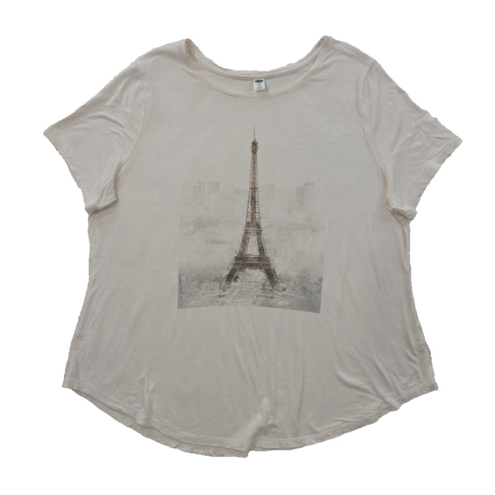 Old Navy Graphic T-Shirt Womens XXL White EUC Eiffel Tower Paris Sketch Print